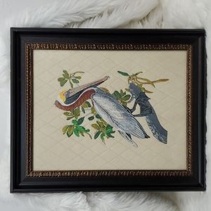 Brown Pelican Embroidered Wall Decor Frame Hand Made
